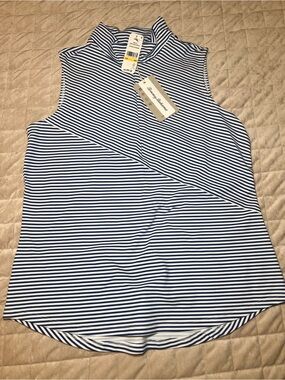 Signature Studio Navy & White Striped Sleeveless Mock Neck Tank